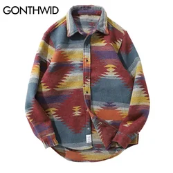 Gonthwid-camisa de manga comprida masculina com botão, estilo hip hop, moda, casual, streetwear, hipster, tops