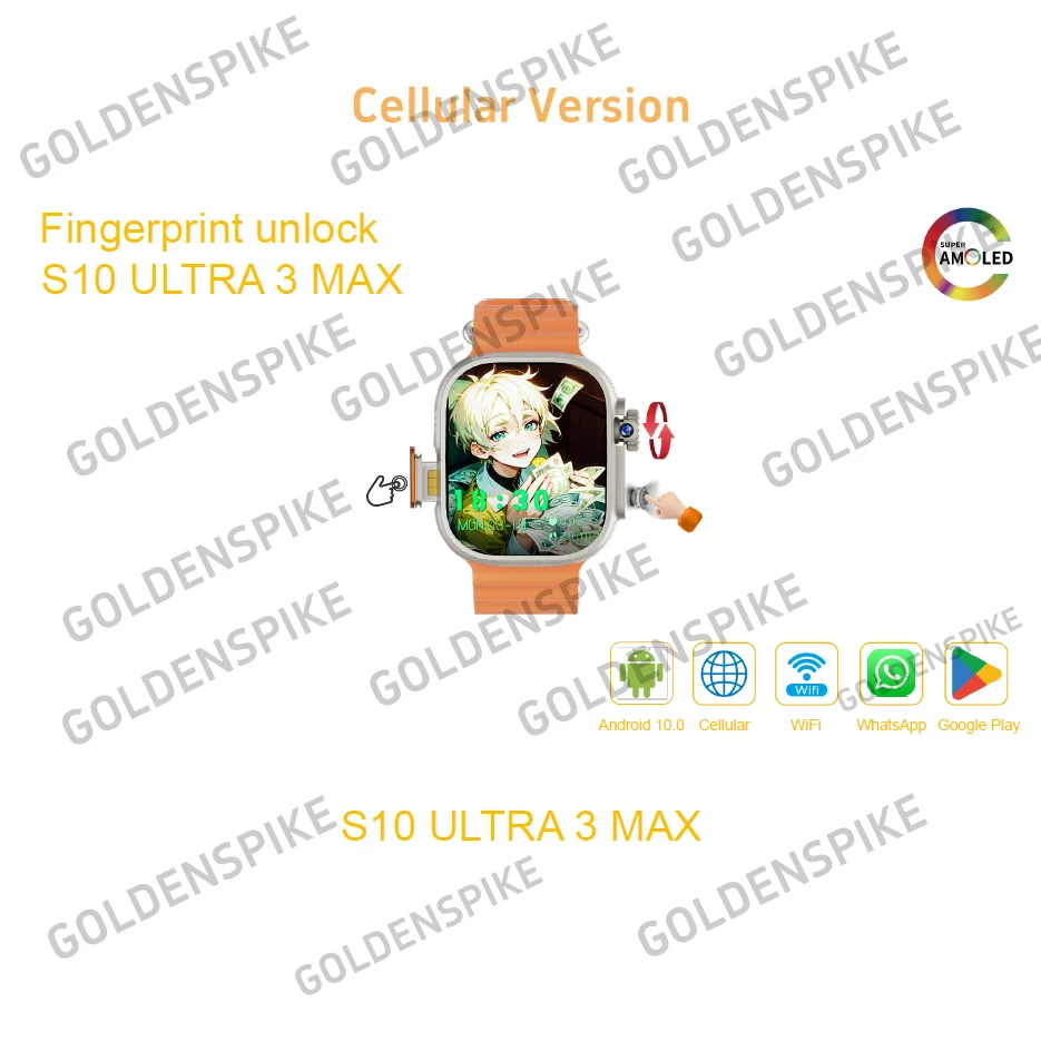 

S10 Ultra 3 MAX Smartwatch Cellular Smart Watch With 2.29inch Amoled Screen 180° Rotating Camera GPS WIFI 4G/5G Sim Card Slot