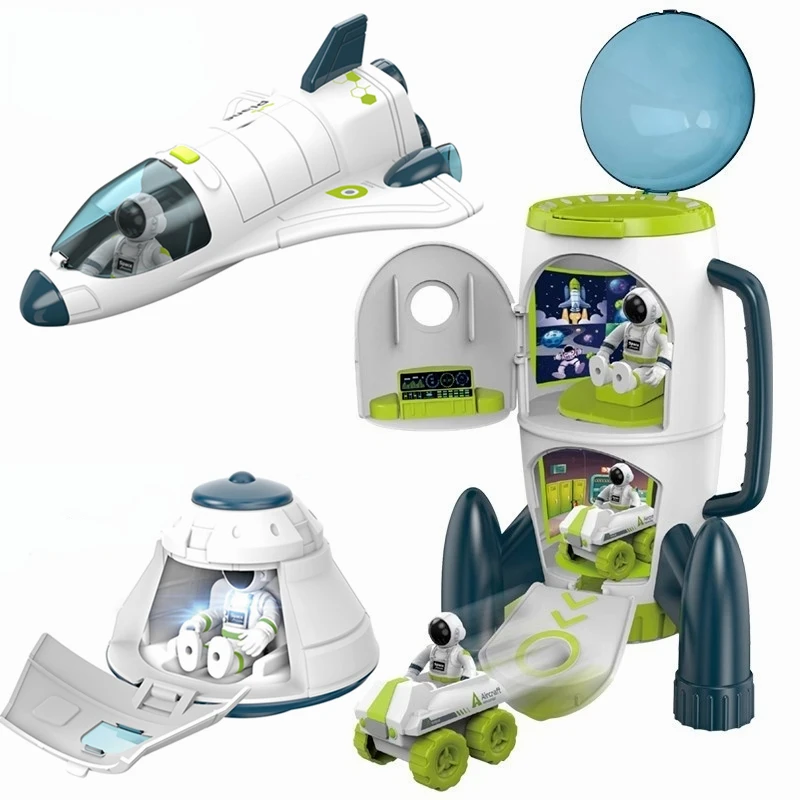 Acousto Optic Space Rocket Toy Astronaut Spaceship Toys Model Shuttle Space Station Rocket Aviation Series Toys Children Gift