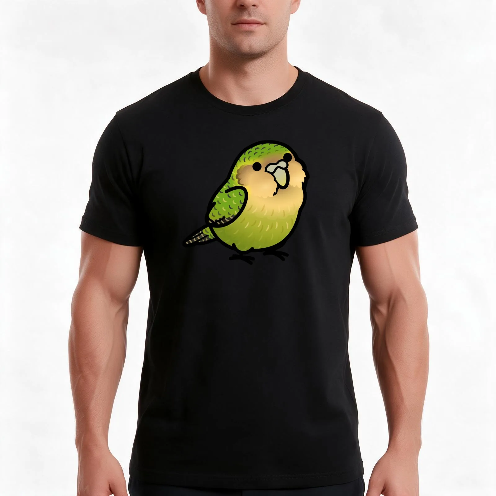 Chubby Kakapo T-Shirt, Summer Casual Cotton Tee, Oversized Streetwear Tops, Vintage Graphic Print, Loose Fit Short Sleeve
