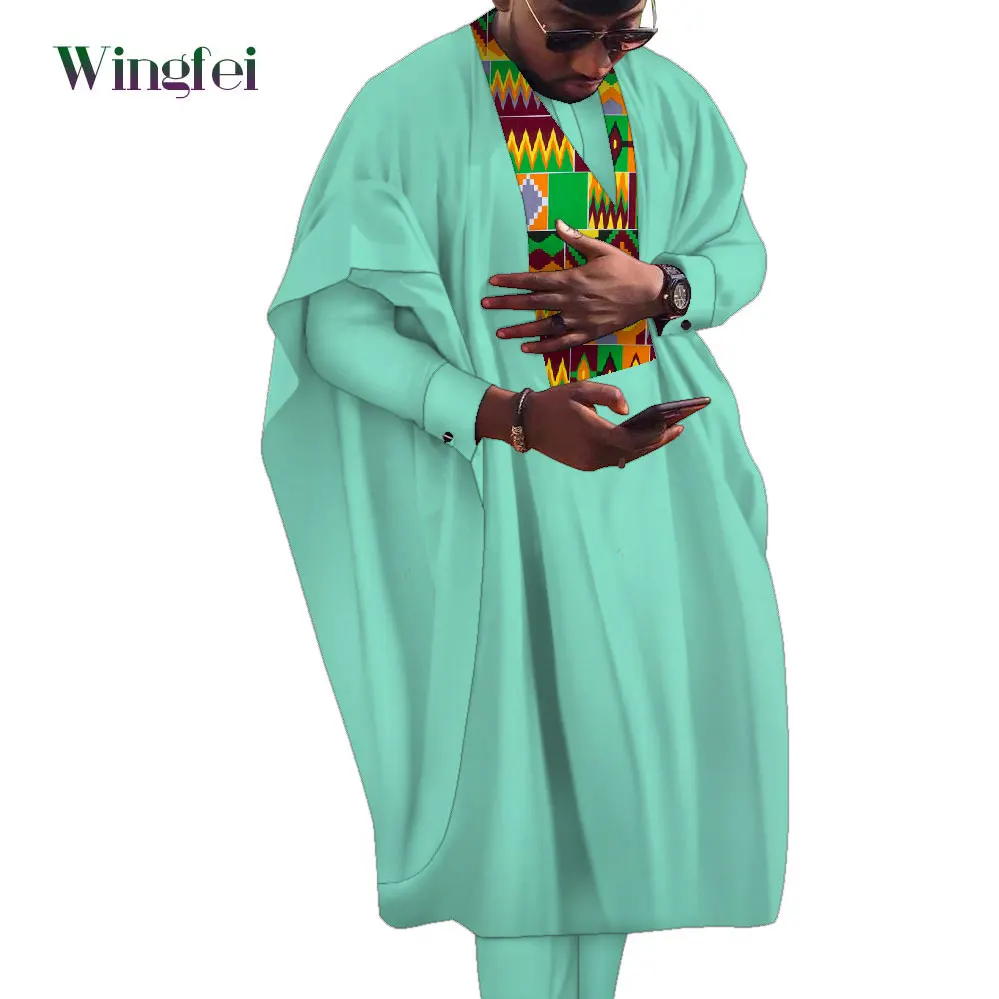 African Style Men\'s Outfits Dashiki Agbada Robe Suits 3 Piece Sets Men African Attire Abaya Nigerian Clothes Large Size WYN1359