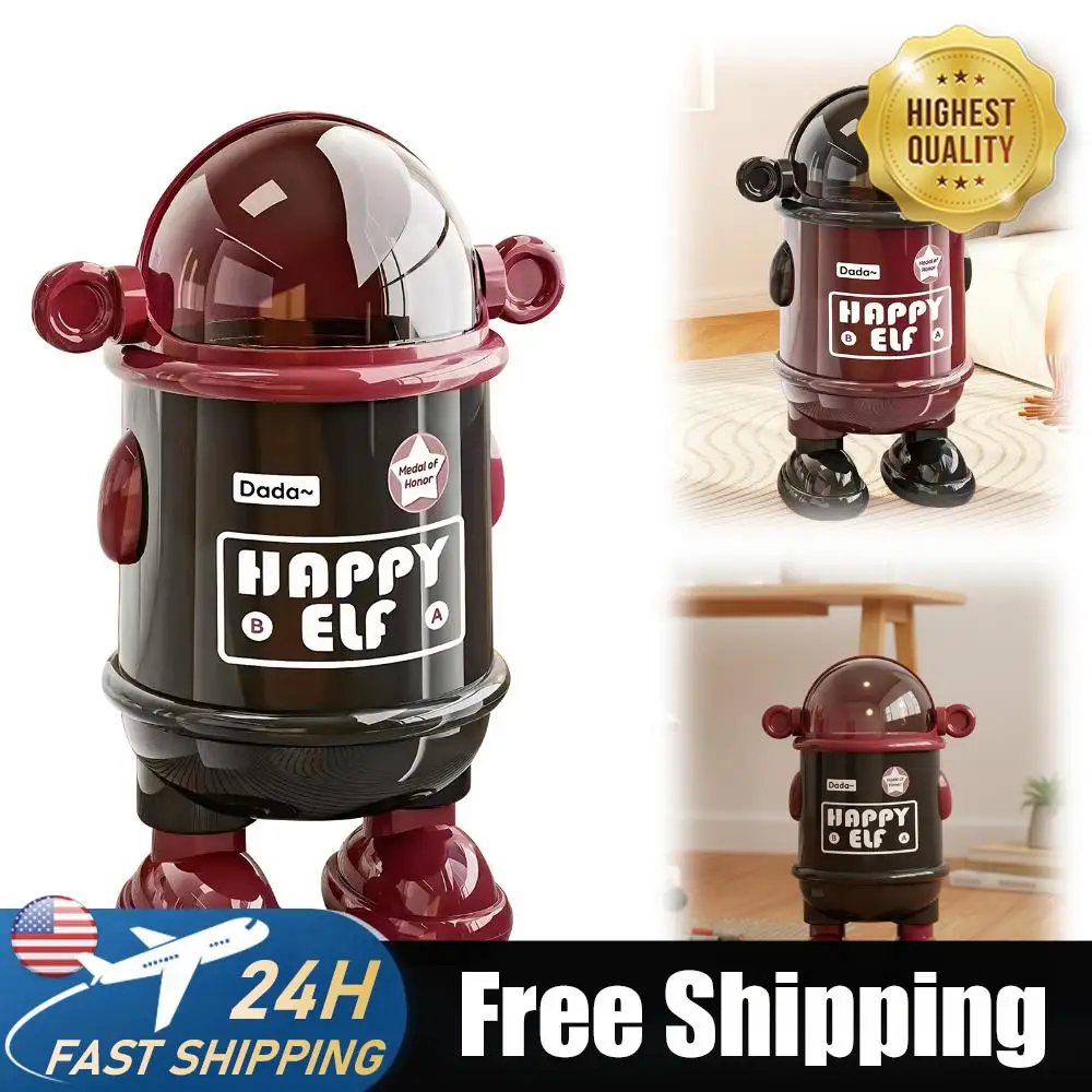 

Robot Trash Can w/Lid Plastic Garbage Can for Home Office Dorm (Standing Red)