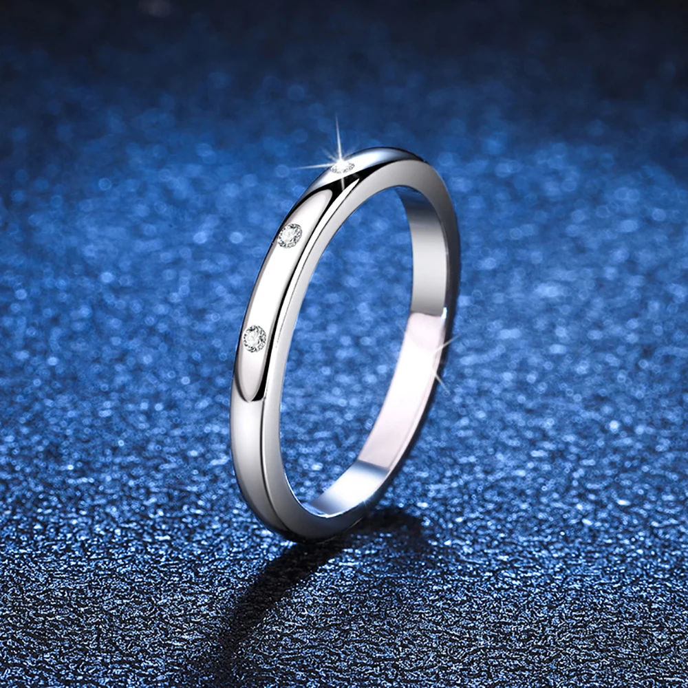 TEMGF 100% S925 Sterling Silver Ring Simple 1mm Moissanite Inlay for Women Men Fine Jewelry Couple Birthday Love Gifts With GRA