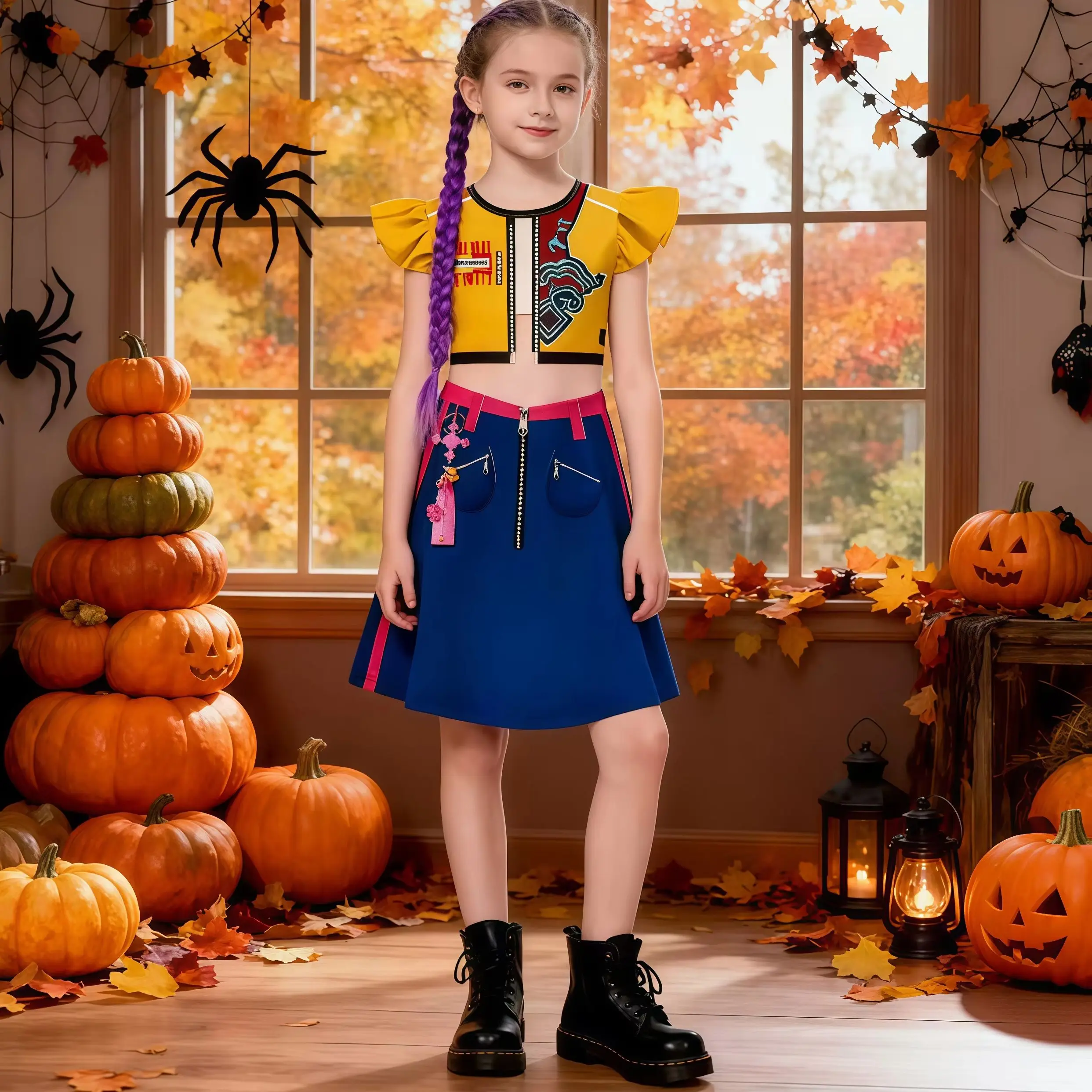 أزياء أنيمي Kpop Hunters التأثيرية للأطفال فستان تنكري مطبوع عليه Huntrix Rumi للفتيات فستان مسرح الهالوين وحفلات أعياد الميلاد والشيطان