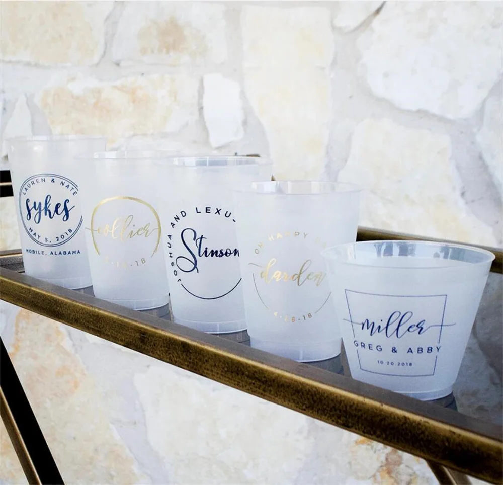 

Last Name Wedding Cups, Custom Frosted Cups, Wedding Engagement Reception Cups, Rehearsal Dinner, Cups For Wine, Cocktail Hour