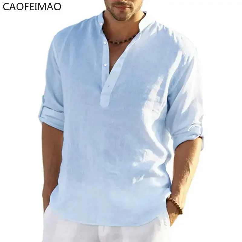 Caofeimao 2023 Summer New Men's Short-Sleeved T-shirt Cotton and Linen Led Casual Men's T-shirt Shirt Male Breathable S-3XL