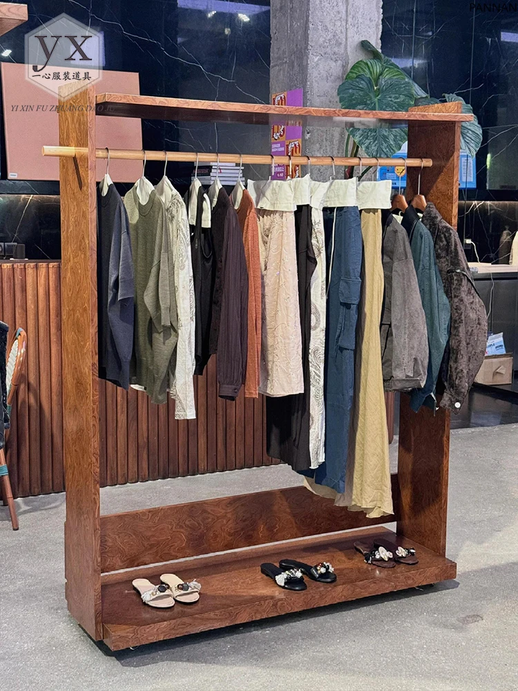 

Clothing store display rack antique floor-to-ceiling hanger retro wooden shelf