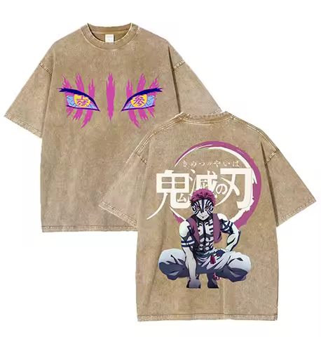 Vintage Demon Slayer Akaza Wash T-shirt Man Women Short Sleeve Tee Streetwear 2026 Oversized Anime Print Casual Tops Summer Y2k