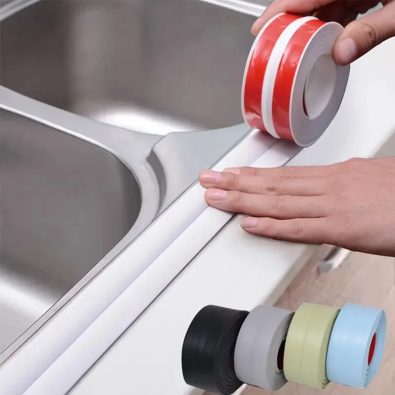 Bathroom Shower Sink Bath Sealing Tapes PVC Adhesive Sealing Strips Waterproof Wall Stickers for Bathroom Kitchen Sealant Tape