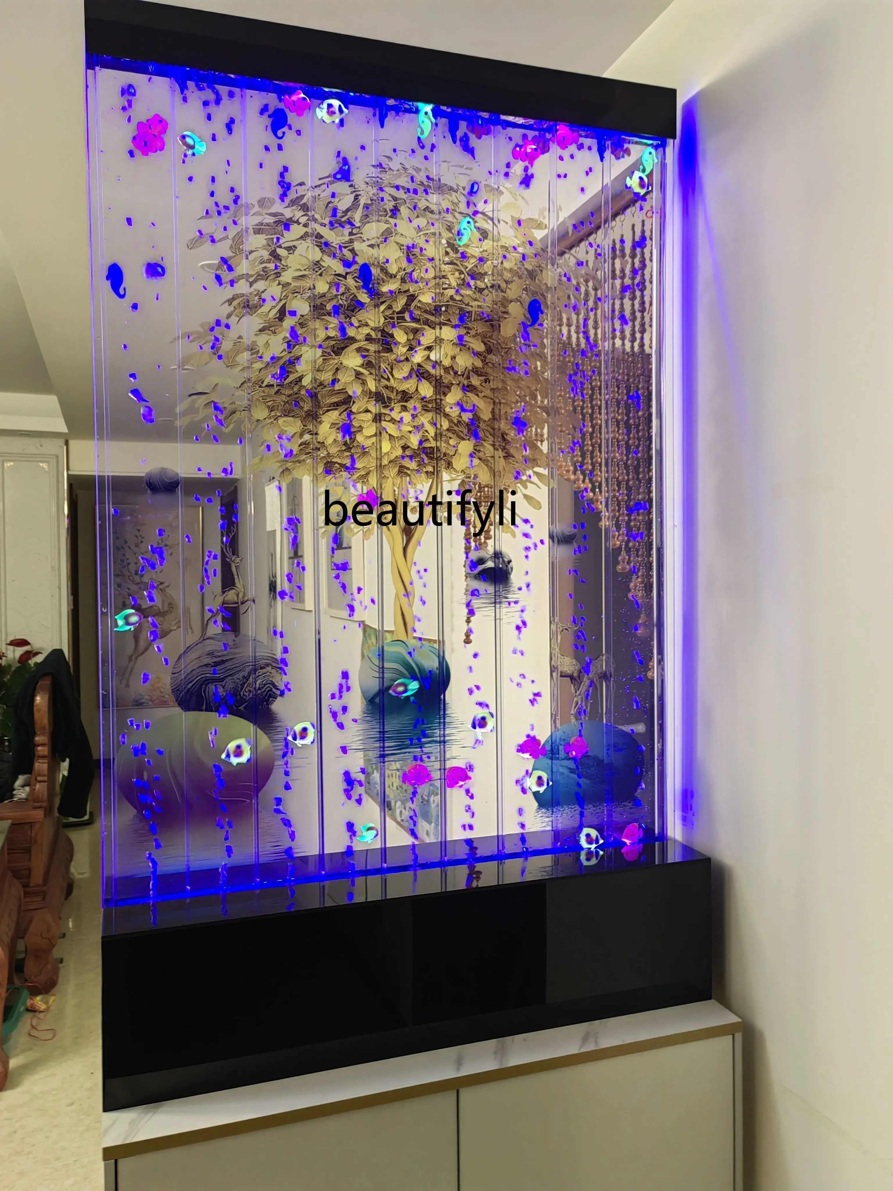 Water Calligraphy and Painting Style Custom Guest Dining Room Entrance Bathroom Half Wall Water Curtain Wall Partition