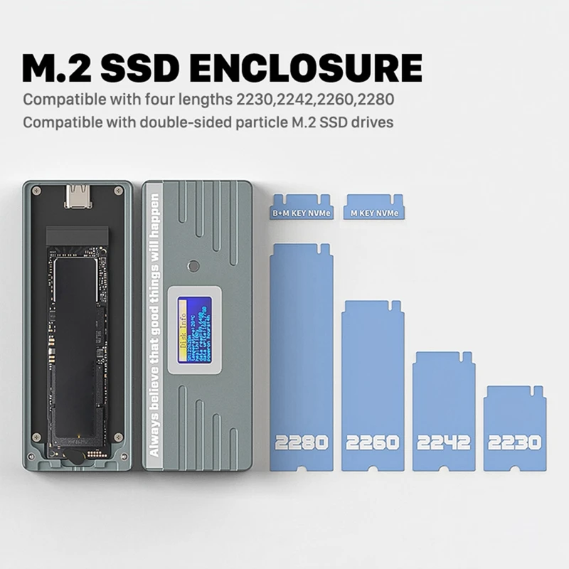 Smart M.2 Nvme / SATA SSD Enclosure, USB 3.2 Gen 2 10Gbps, External M2 Adapter Case Support M-Key B +M Key UASP RTL9210