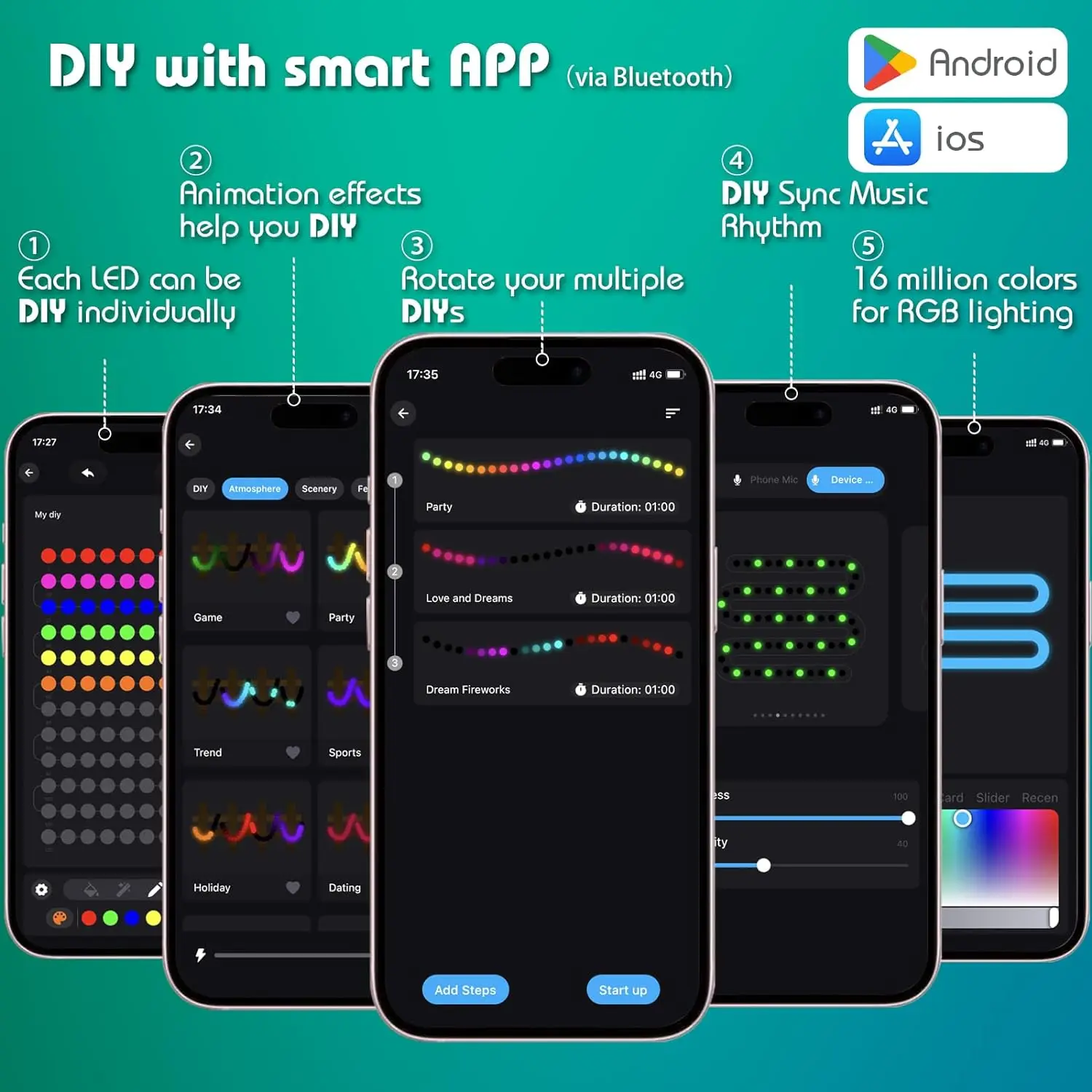 أضواء سلسلة خرافية ذكية لغرفة النوم ، أضواء سلسلة ، حفلة حديقة ، بطارية 3AA ، مقبس USB ، اللون ، 5 فولت ، WS2812B