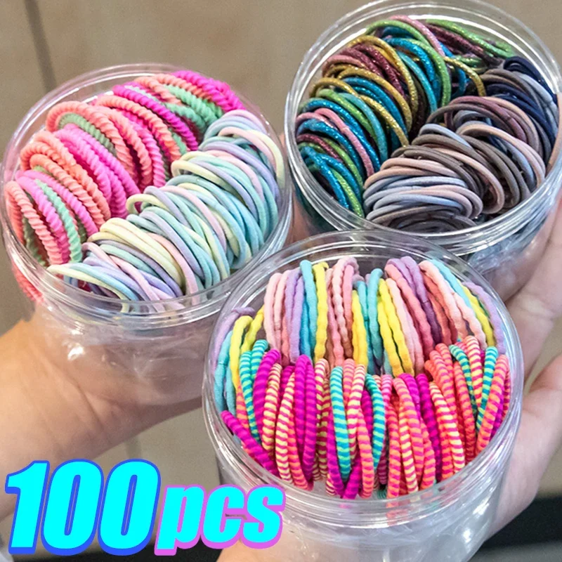 50/200 pçs náilon elástico de borracha meninas bonito faixas de cabelo acessórios para o cabelo crianças doce cor rabo de cavalo titular bandana ornamentos