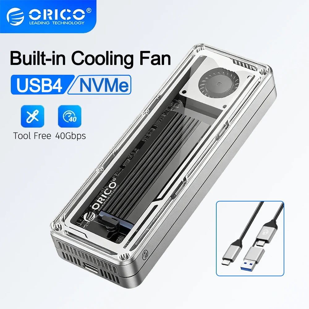 ORICO 40Gbps M.2 NVMe SSD Enclosure ssd case with Cooling Fan M.2 to USB4.0 Adapter Thunderbolt4/3/USB4/3.2/3 for M.2 NVME PCIE