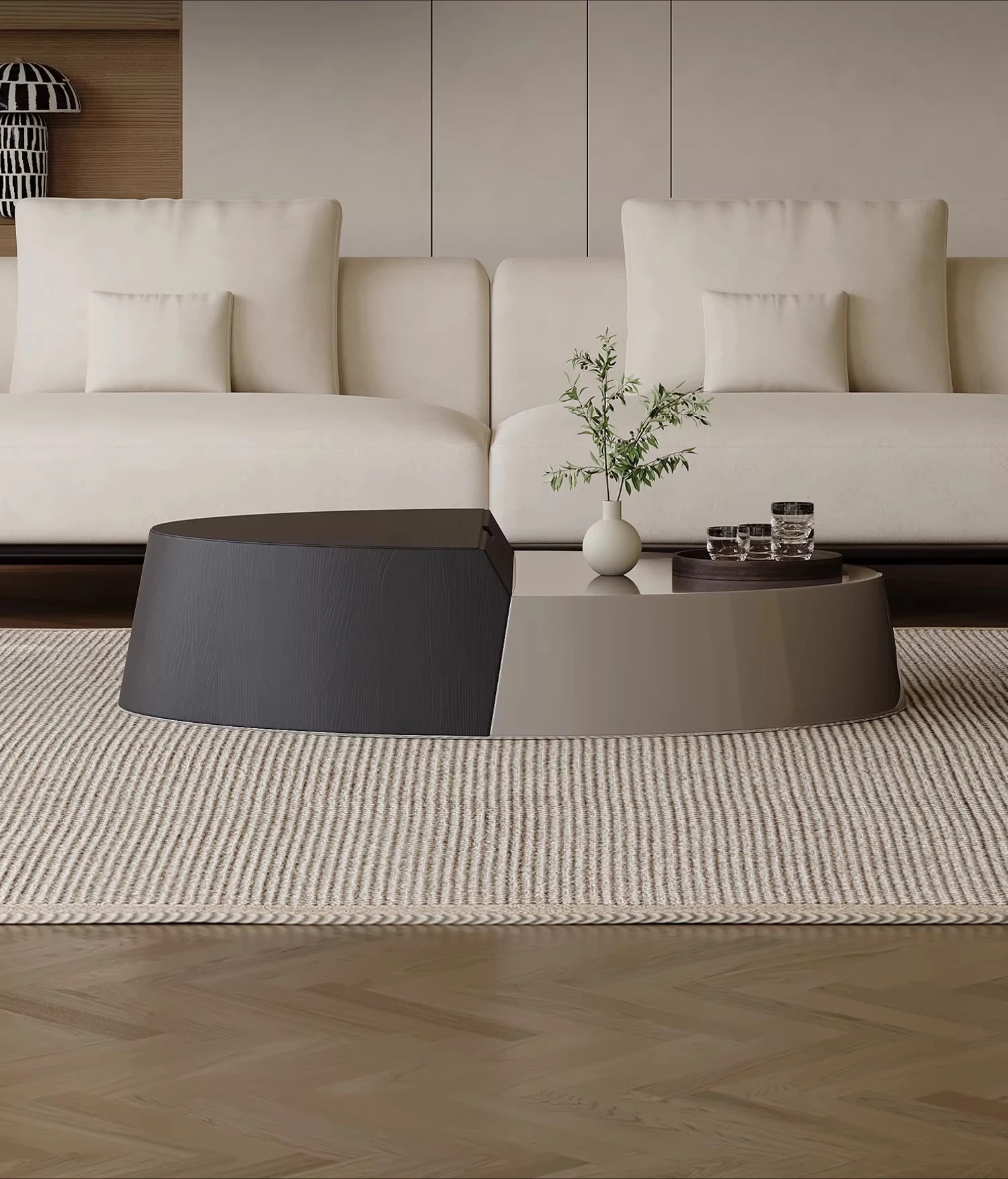 

Italian minimalist high-gloss baking paint lifting coffee table oval storage living room home design light luxury high sense