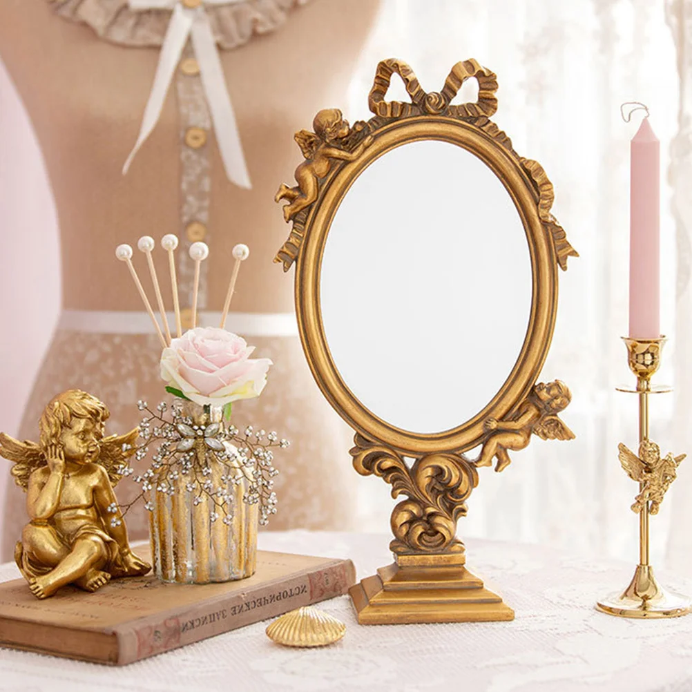 1Pcs Engel Make-Up Spiegel Premium Harz Desktop Spiegel für Frauen High Definition Tabletop Eitelkeit Decor Schlafzimmer Dressing Station