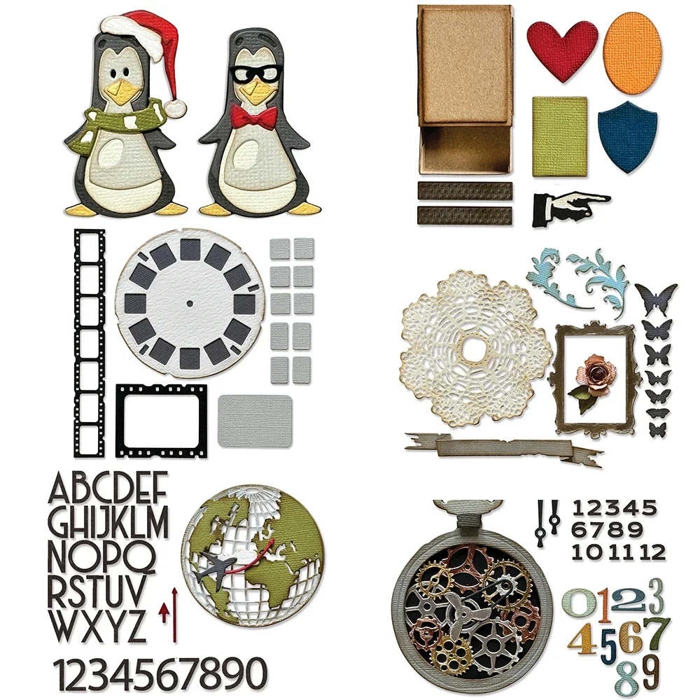 Winter Pinguine Taschenuhr Metall Schneiden Stirbt Brief Anzahl Papier Scrapbooking Handwerk Fotoalbum Decora DIY Karte, Der Handwerk