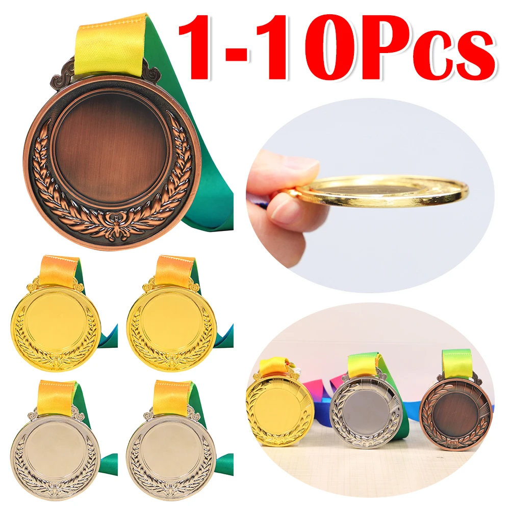 1-10Pcs Award Medals Blank Medal with Color Ribbon Gold Silver Bronze Winner Reward Medal Customized Gift Competitions Souvenir