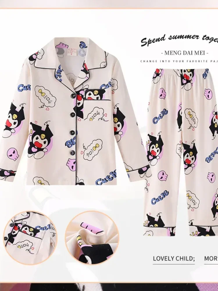 New Pajama Sets Sanrio Kuromi Hello Kitty Miniso Autumn Children Pajamas Collar Adorable Cartoon Kids Comfortable Boys Girls