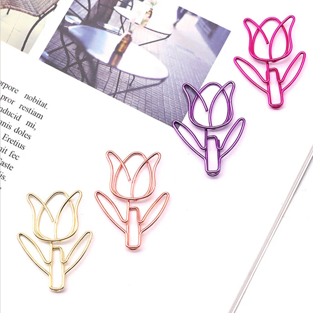 

40Pcs Tulip Paper Clips Metal Flower Shaped Small Paper Clips Decorative Colored Note Holders Bookmarks for Document Scrapbook