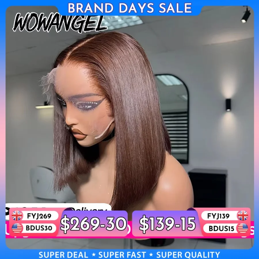 Chocolate Brown Short Bob Wigs Bone Straight 13x6 HD Lace Frontal Wigs Pre Plucked Lace Melted HD Lace Front Human Hair Wigs