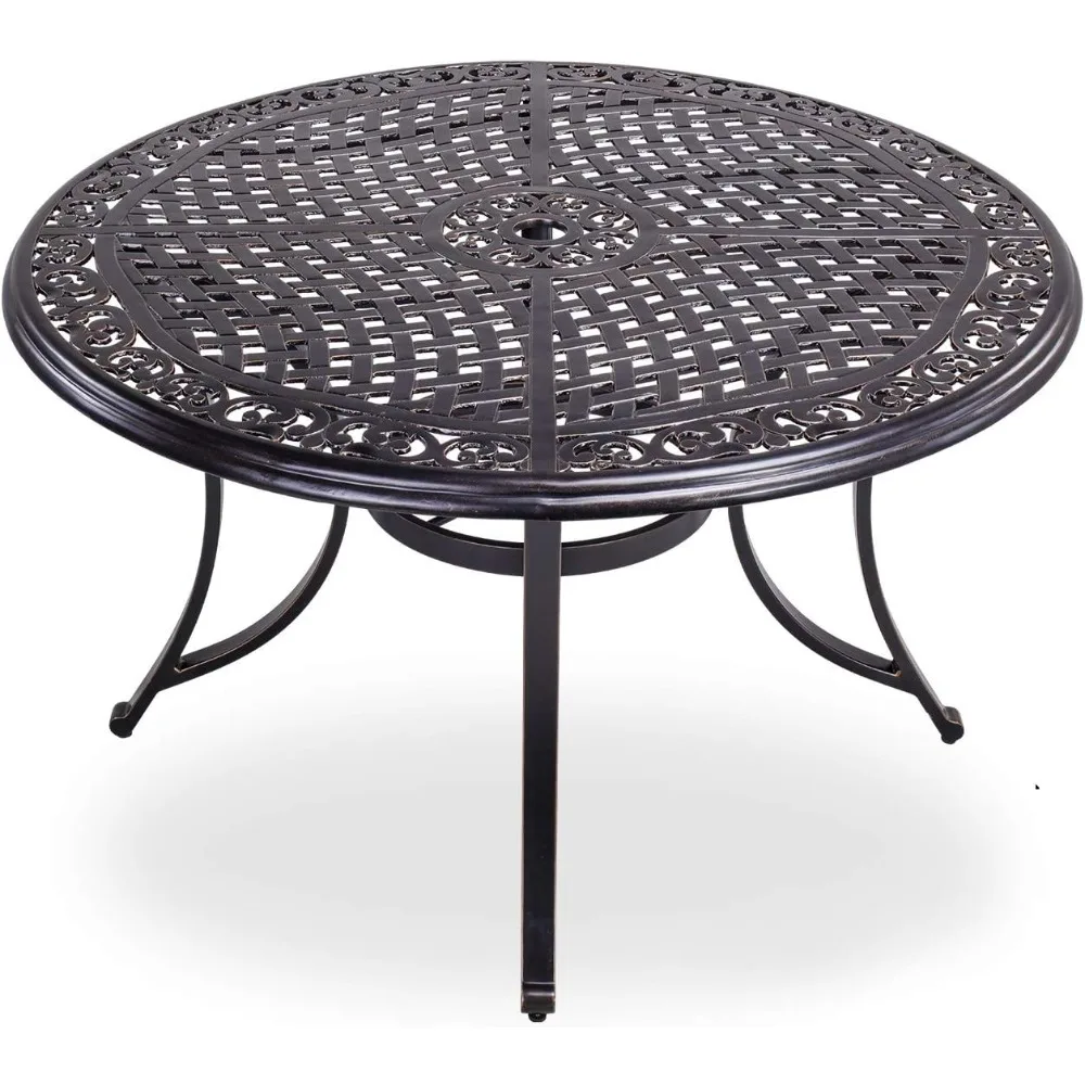 

48" Round Alum Casting Patio Dining Table with Umbrella Hole for Outdoor Garden, Porch, Deck