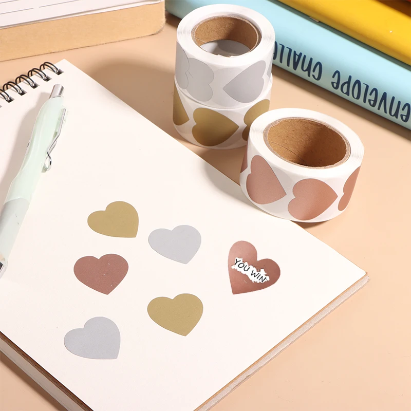 300Pcs/roll Heart Scratch Off Stickers Labels Scratch Sticker Label Stationery DIY Handmade Game Stickers Self-Adhesive Stickers