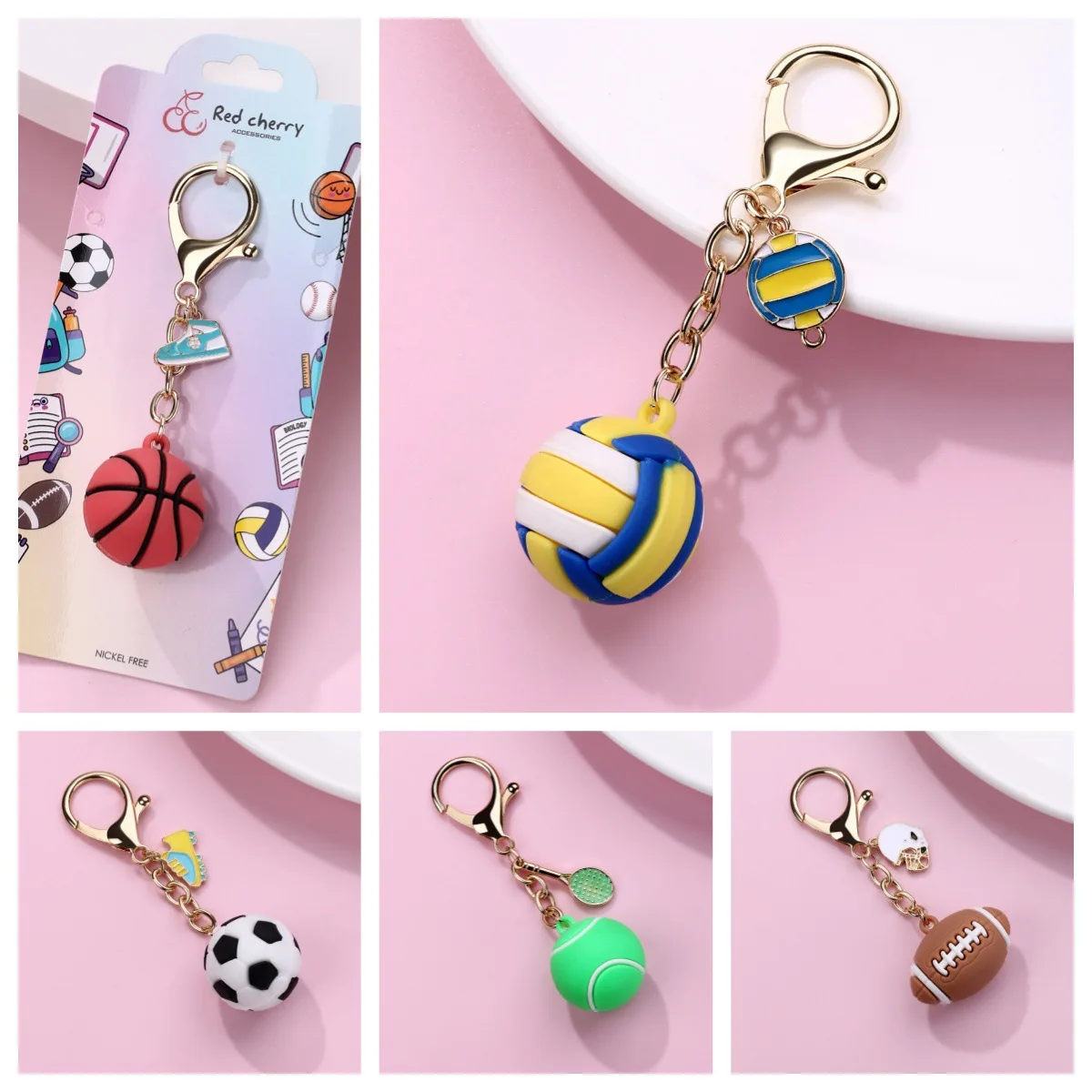 New PVC Soft Rubber Ball Pendant Football Basketball Rugby Tennis Baseball Keychain Gift Wholesale