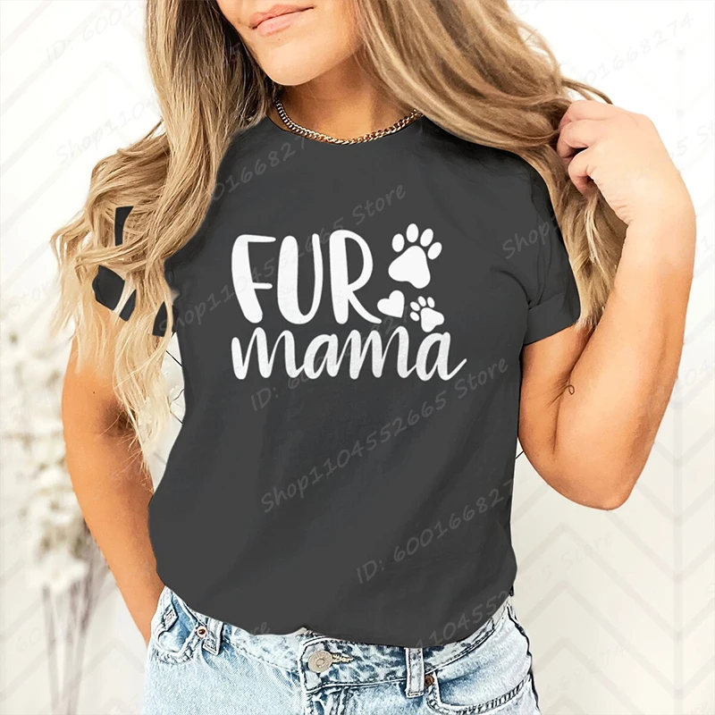 

Mother's Day Gifts Fur Mama Graphic T-shirts For Women Summer Short Sleeve Round Neck Cute Tee Shirts Creative Personalized Tops