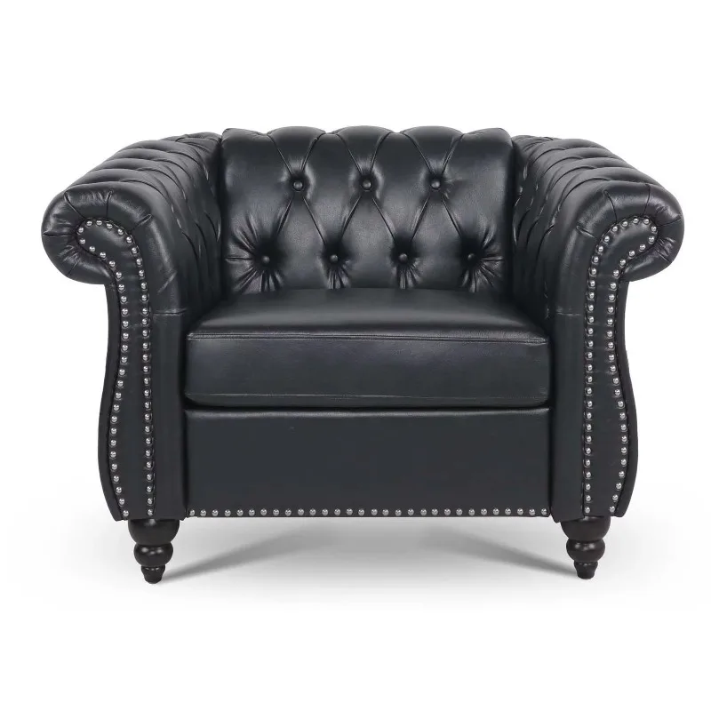 Solid wood legs leather soft cushion single sofa armchair nail head leisure chair living room home furniture