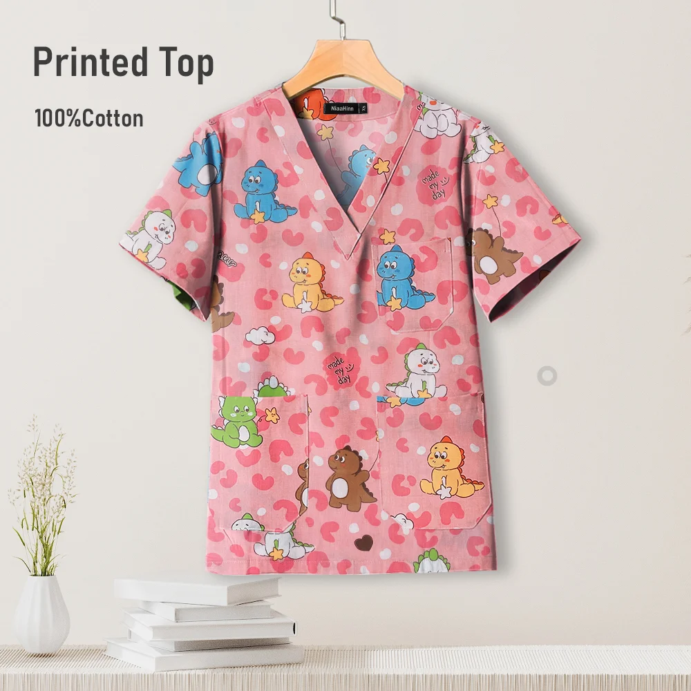 Ropa de trabajo con estampado de dibujos animados para salón de belleza, ropa de veterinario, dentista, Tops de trabajo, ropa de aseo para mascotas, Unisex, venta al por mayor