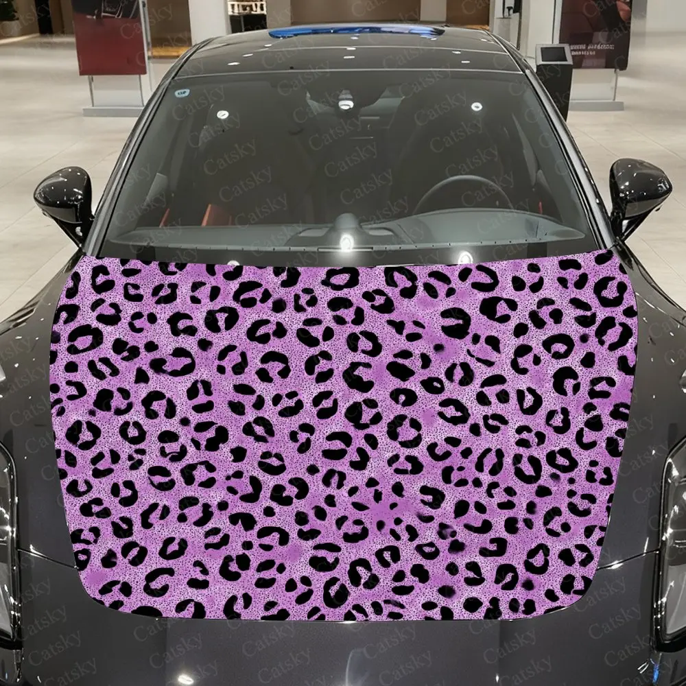 Stylish Purple Leopard Print Car Hood Sticker,Waterproof Self-Adhesive Vinyl Graphics Decal,Decorative Auto Accessories Stickers