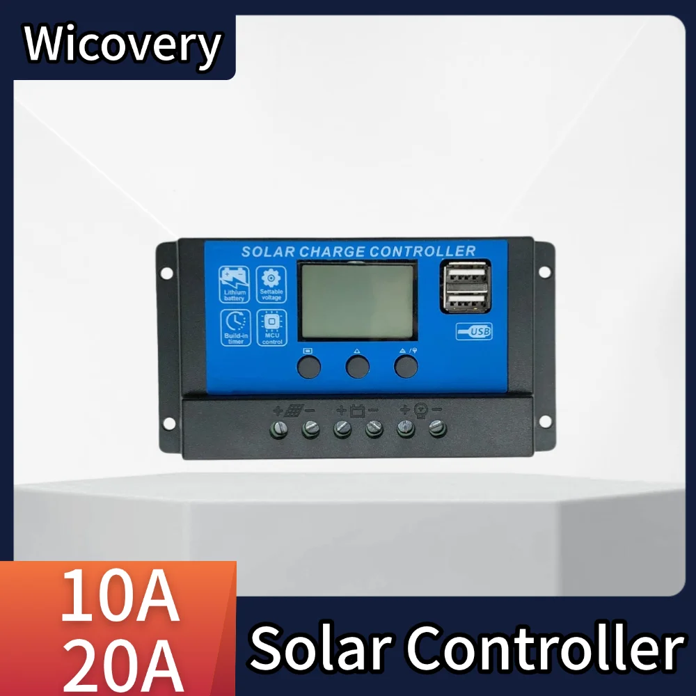 12V 24V PWM Solar Charge Controller with Adjustable LCD Display Dual USB Port Timer Setting Auto Parameter 10A 20A 30A