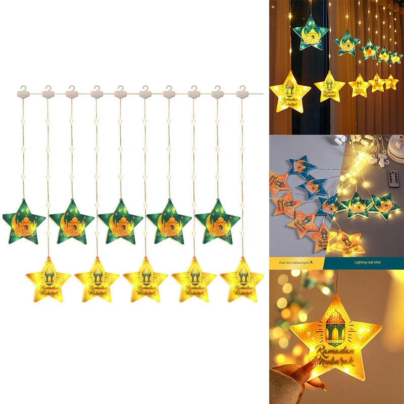 

EID Mubarak Ramadaled Star Moon Colored Lights Strings Indoor Ambiance Decoration Hanukkah USB Curtain Light, Easy To Use