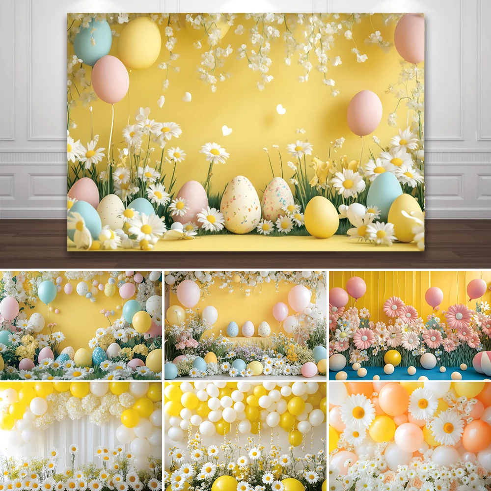 Easter Egg Daisy Flower Photography Background Spring Newborn Birthday Children Family Portrait Decor Backdrop Photo Studio Prop