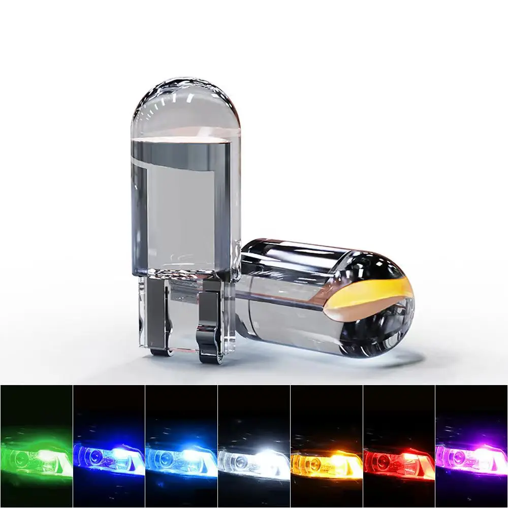 4X Super Bright W5W 194 T10 LED Glass Housing Cob Car Bulb White Red Blue Yellow Wedge License Plate Lamp Dome Tail Backup Light