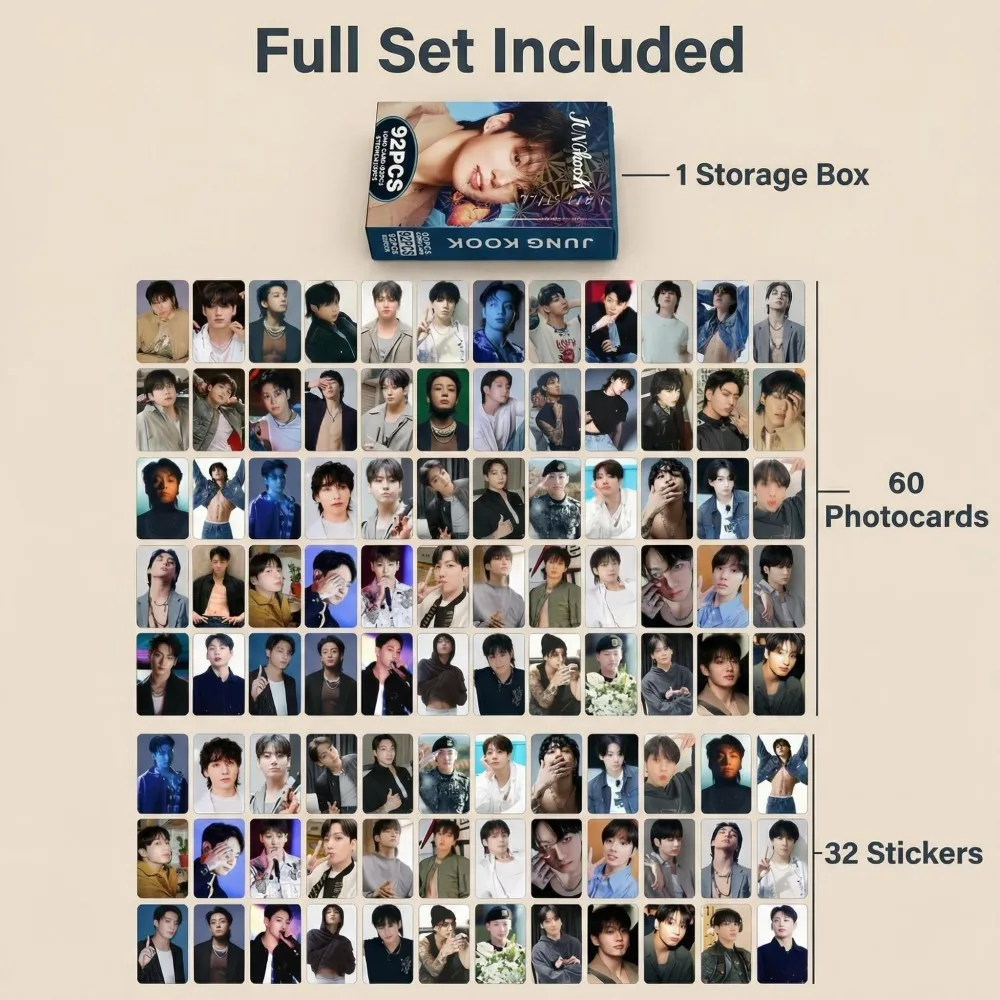 92pcs Photo Card Jungkook Themed Collectible Photocards High Definition Printing Fan Merchandise Kpop Fans Support Cards Gifts