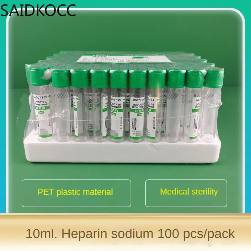 Disposable Sterile Vacuum Blood Collection Tube With Heparin Sodium Additives Green Lid 10 ml Vac Tube Vacutainer CE Mark 100/PK