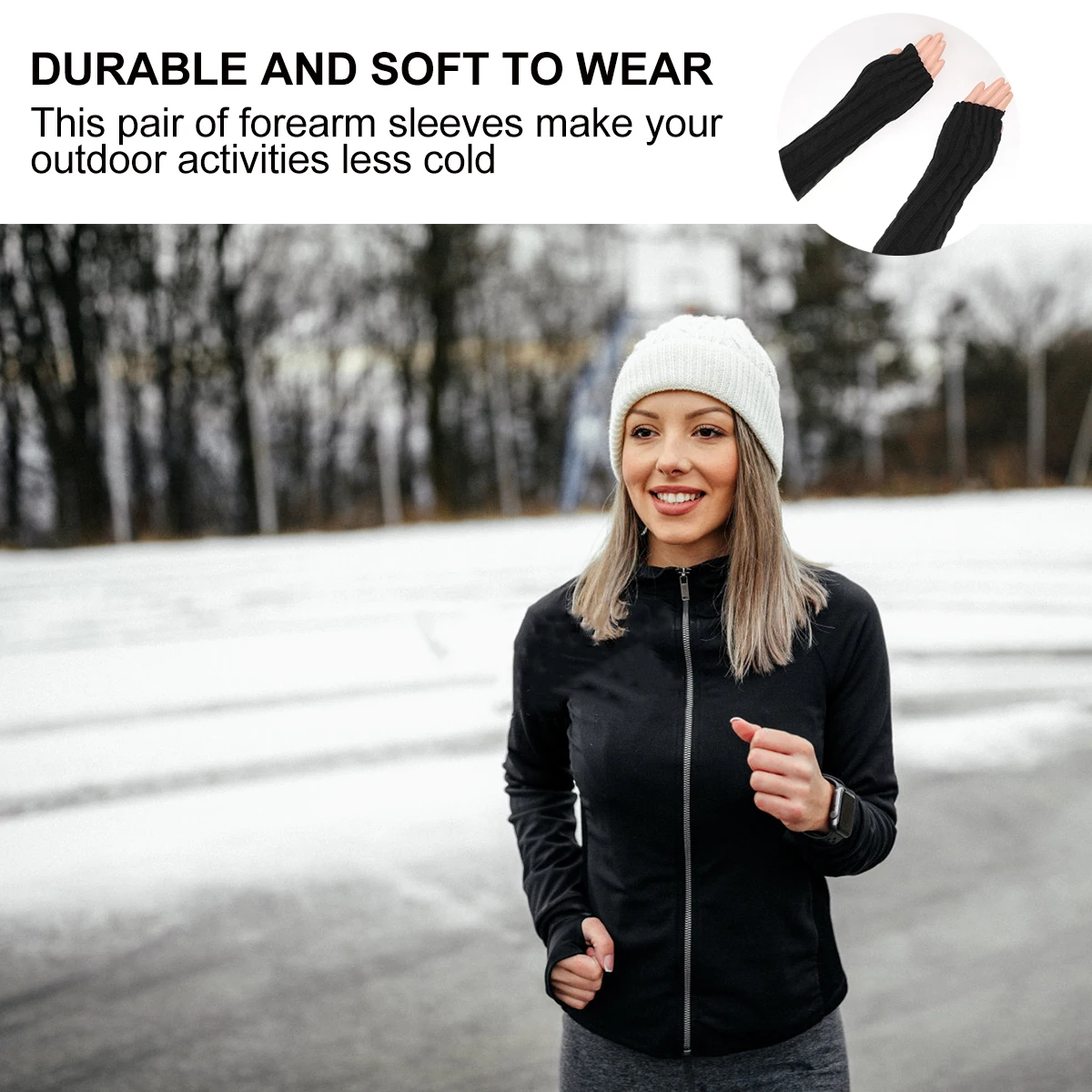 

1Pair Warm Knitted Forearm Sleeves Fingerless Gloves Winter Cuff Long Arm Cover for Cycling Running Fishing Winter Cuff