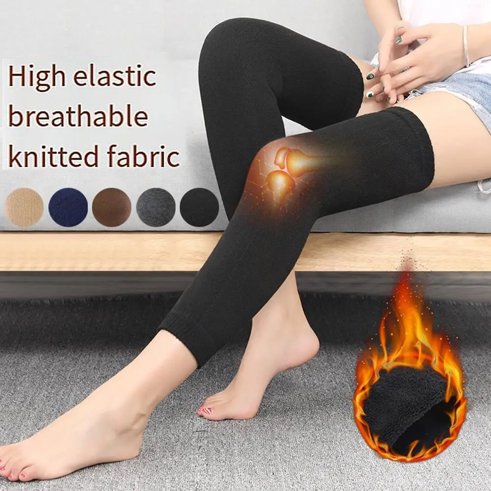 Winter Warm Kneepad Velvet Lining Women Long Socks Thick Wool Leg Warmer Thermal Foot Cover Solid Color Girl Knitted Stockings