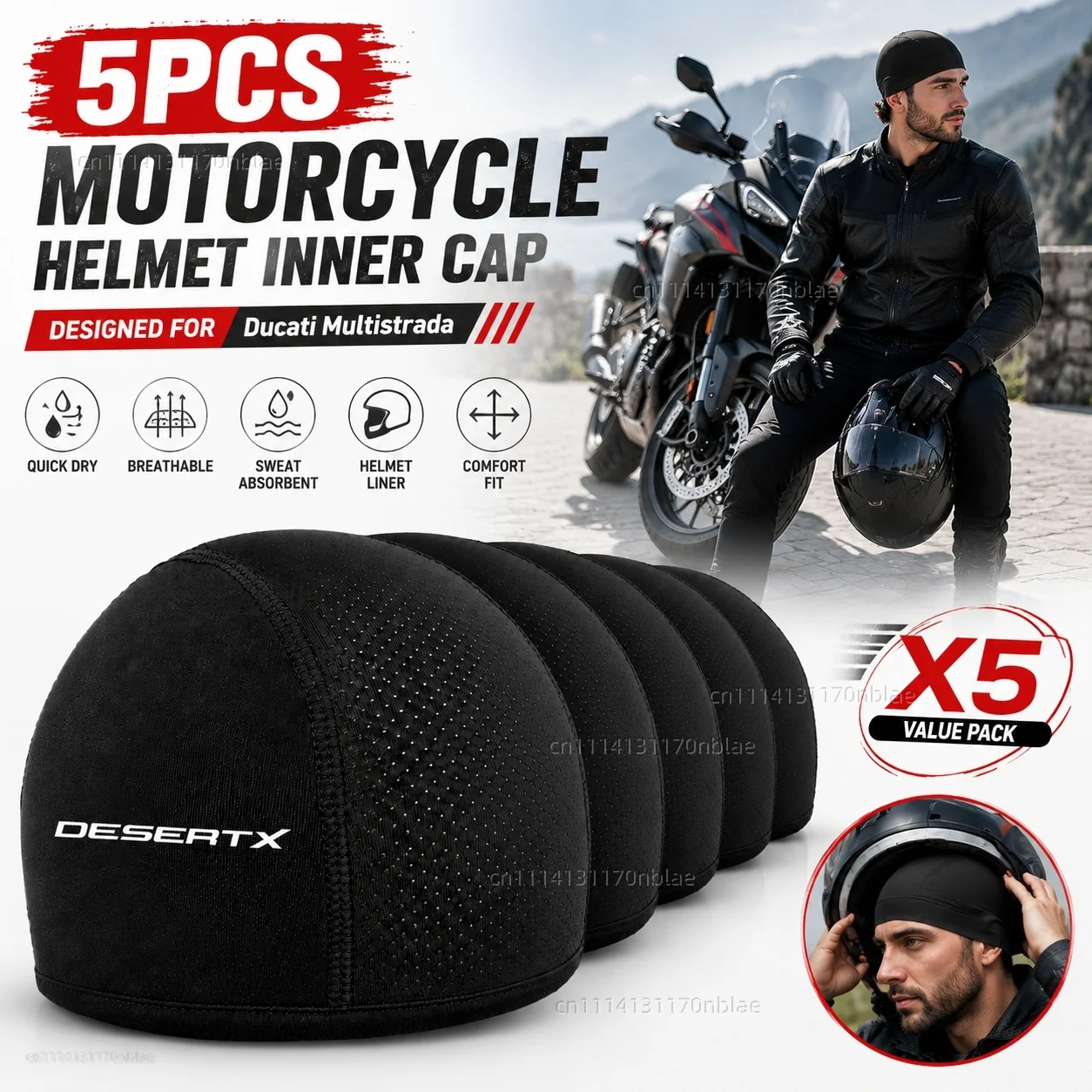 Lot de 5 bonnets intérieurs pour casque de moto, séchage rapide, respirants, pour Ducati Desert-X DesertX 2026 2025 2024 2023 2022