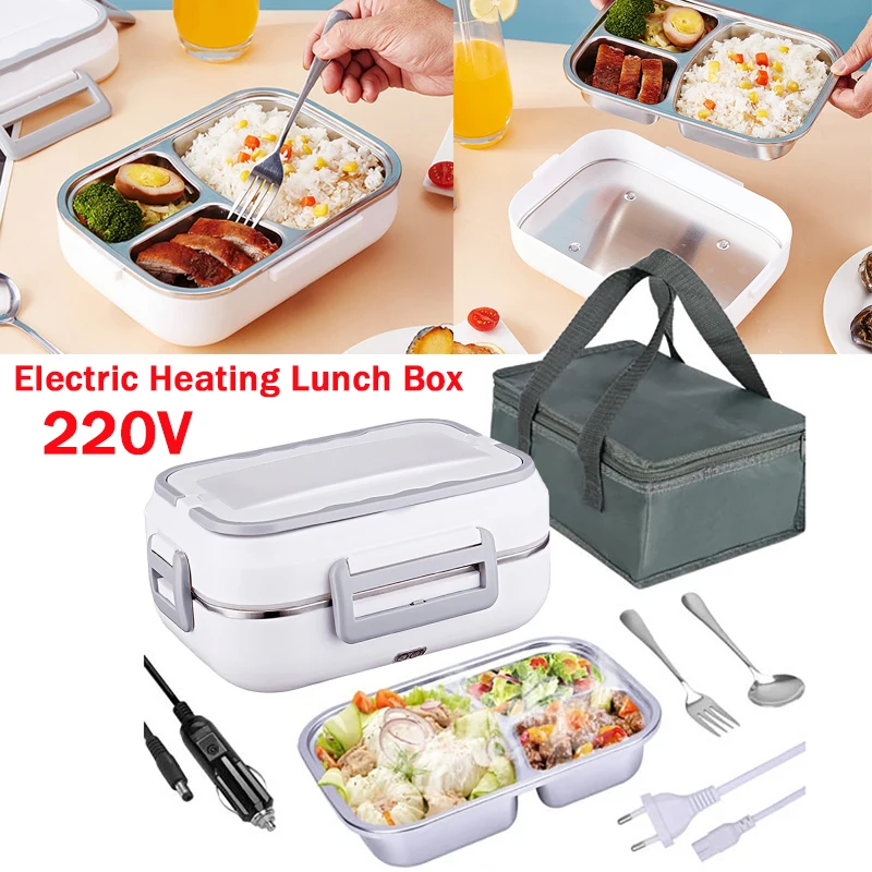

2 в 1 220 В Ланч-бокс с электрическим подогревом из нержавеющей стали, подключаемый, без воды, подогреватель для дома, автомобиля, школы, набор бэнто-боксов