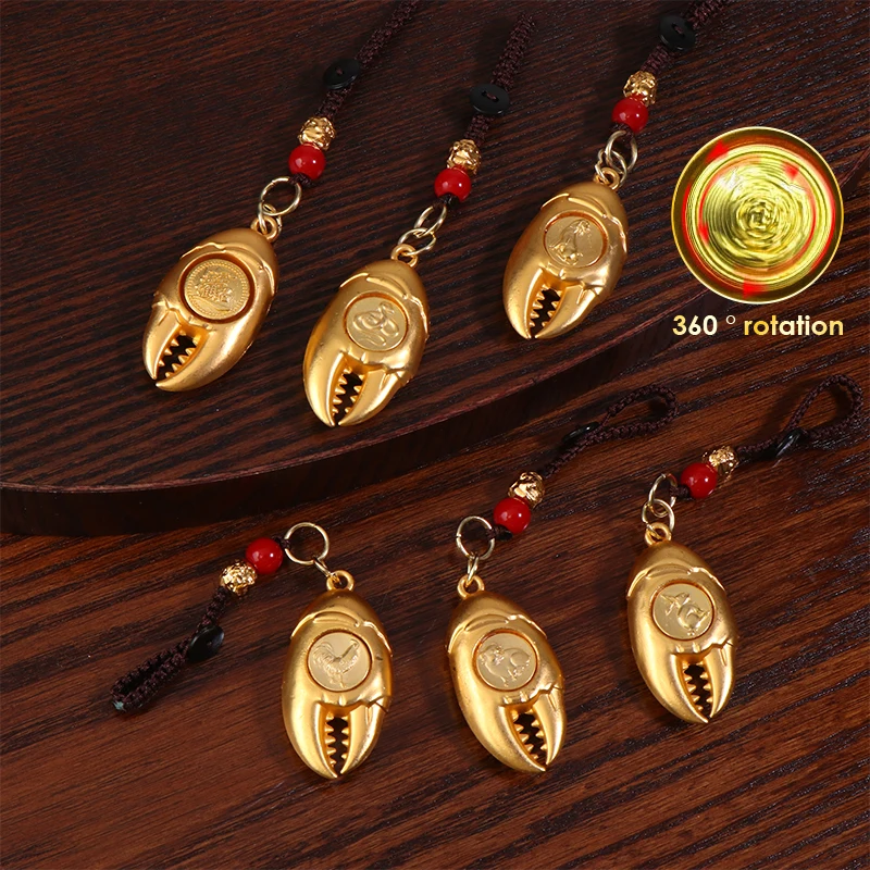 Creative Lucky Crab Claw Zodiac Rotating Keychain Stress Relief Feng Shui Keyring Bag Pendant New Year Hanging Decor Luck Gift