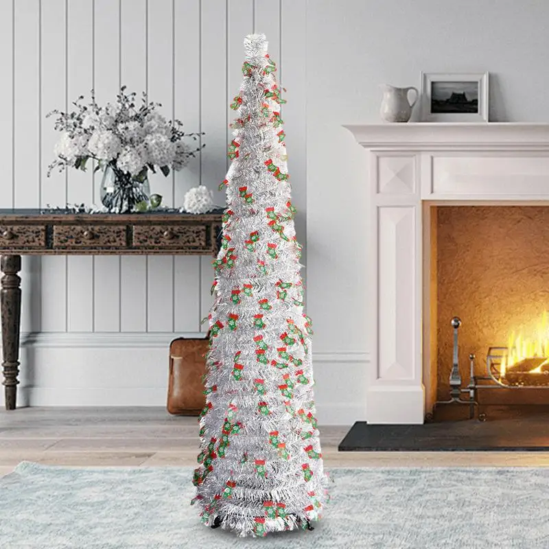 Pop Up Tinsel Christmas Tree Reusable Pop Up Easy Assembly Christmas Artificial Tree Multifunctional Holidays Home Pencil