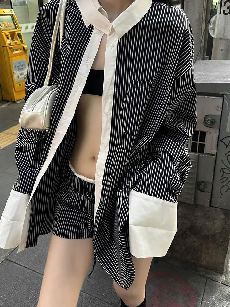 

Women's Coat Blouses Autumn New Fashion Streetwear Patchwork Collar Female Button Plaid Turn-Down Long Sleeve Top Coat Clothing