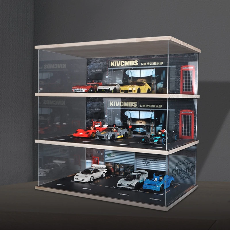 Diorama 1 18 Garage for Model Diecast Car 1 24 Toy Display Stand Acrylic Wood Storage Box 모델 카 배치 Christmas Present Models Gift