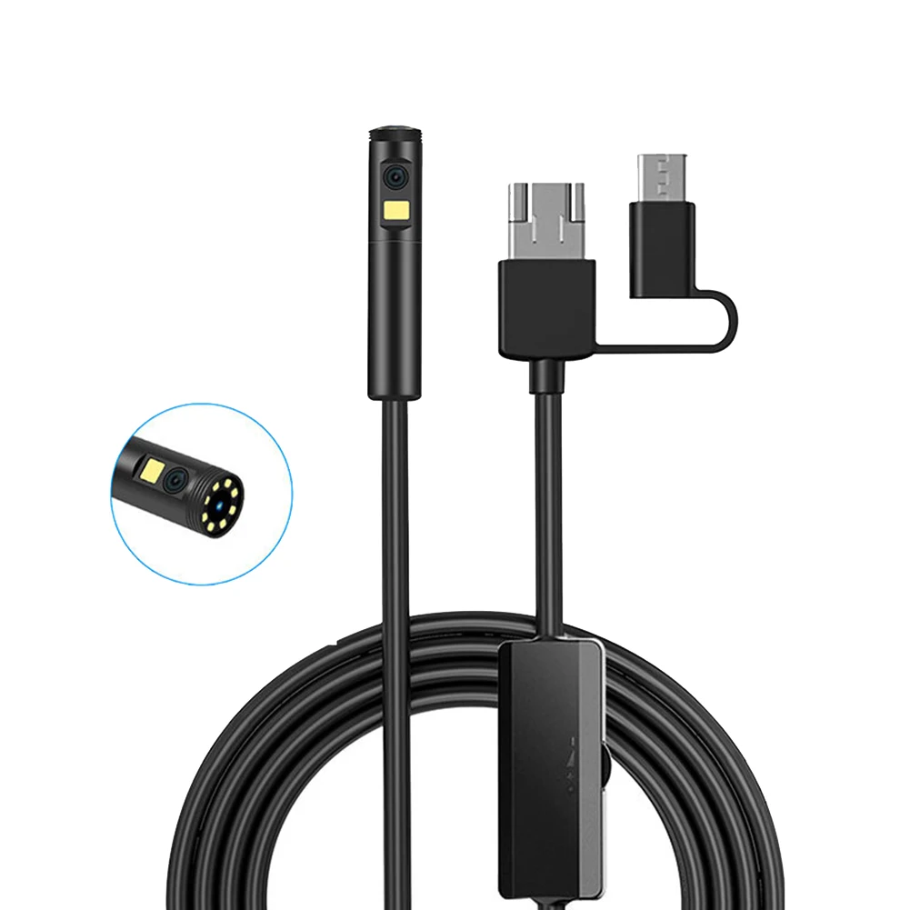 HD 1080P Dual Lens Endoscope Camera 9 LEDs Soft Wire USB Type-C PC IP68 Waterproof Pipeline Inspection