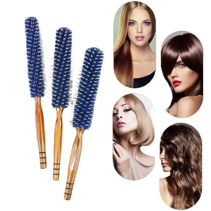 

【L】Anti Static Wood Natural Boar Bristle Hair Round Brush Hairdresser Styling Tool Teasing Brush For Hair Curly Comb Barber