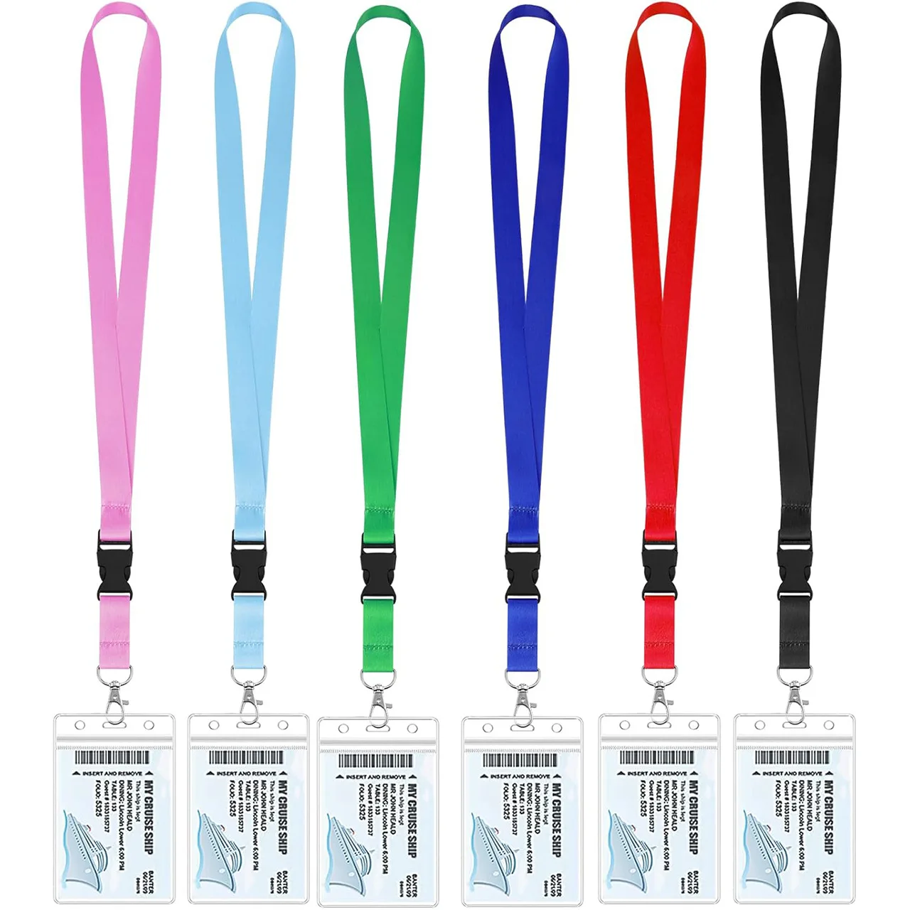 6 Pack Lanyards for Cruise Ship Card with Waterproof ID Card Badge Colorful | Soft Polyester Lanyards, Detachable Buckle