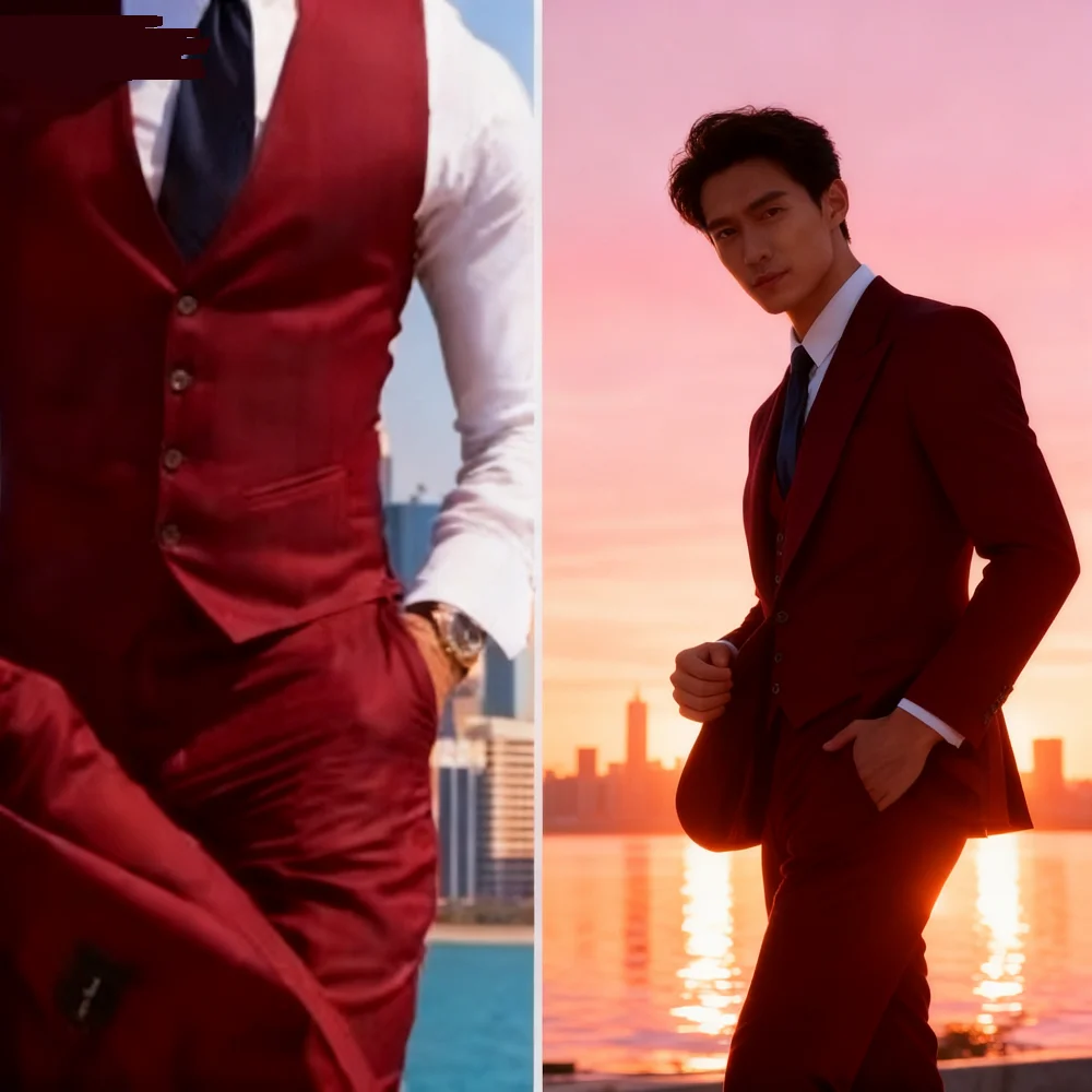 

3PCS Men's Formal Tuxedo Set with Peaked Lapel Blazer Vest Pants - Fashion Business Suits for Party Wedding Groom